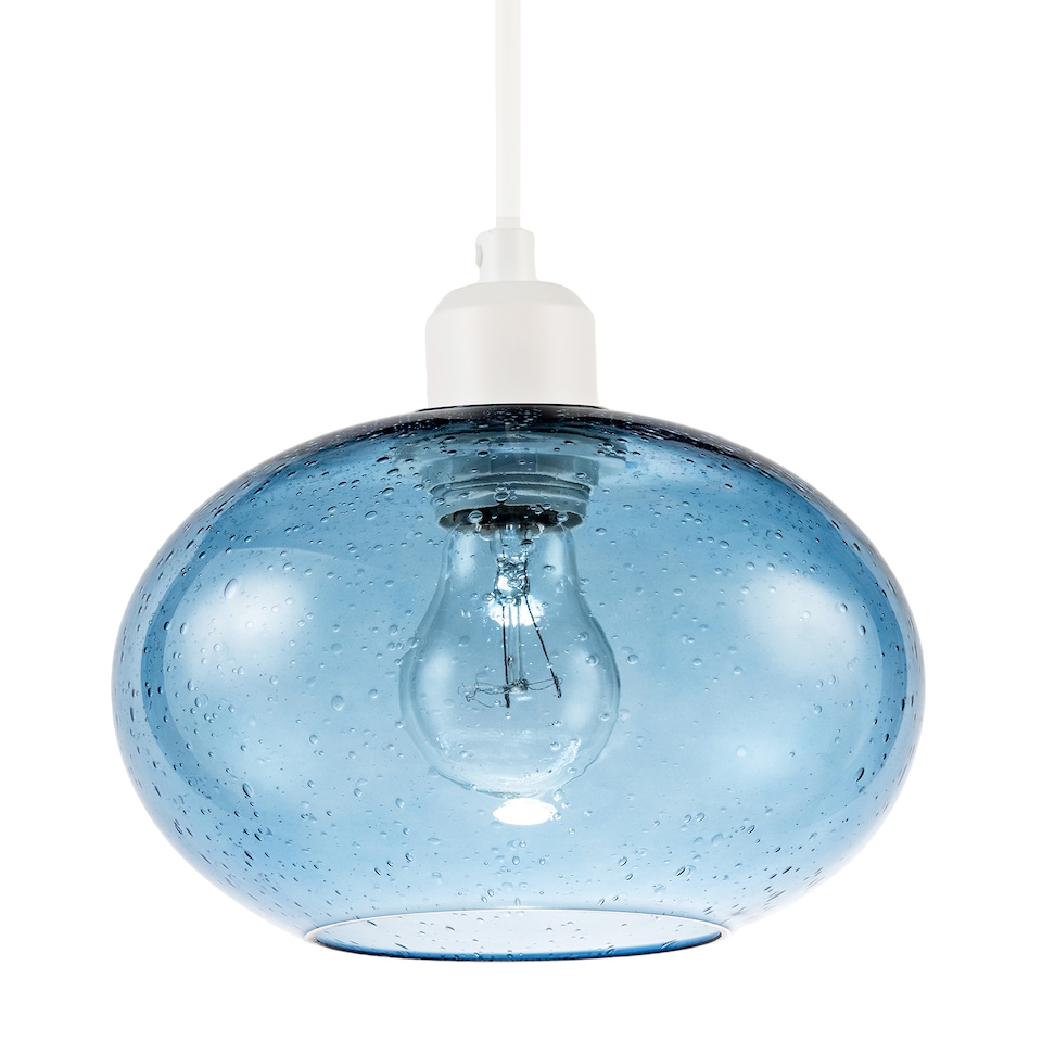 image 1 of Modern Blue Blown-Glass Pendant Light Shade with Subtle Air Bubbles