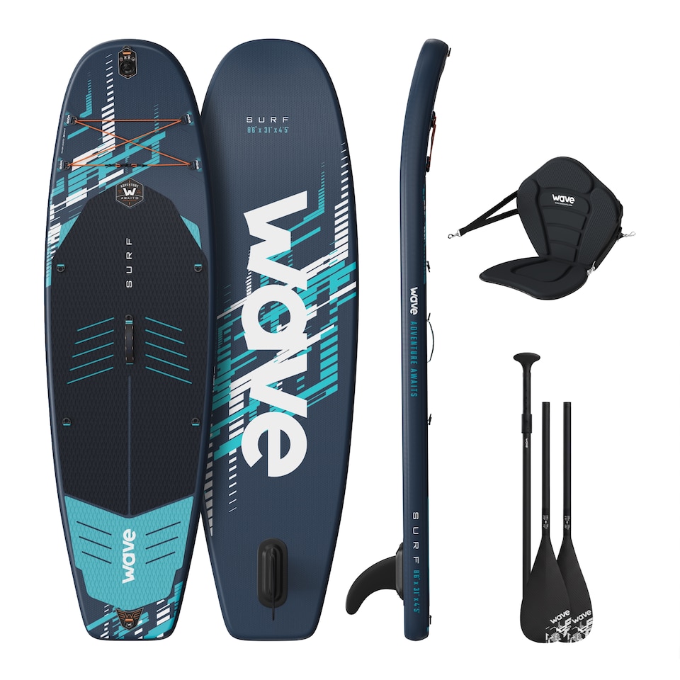 image 1 of Wave Surf Kids 3.0 2-in-1 Inflatable Paddle Board & Kayak (SUP), 8'6", Navy