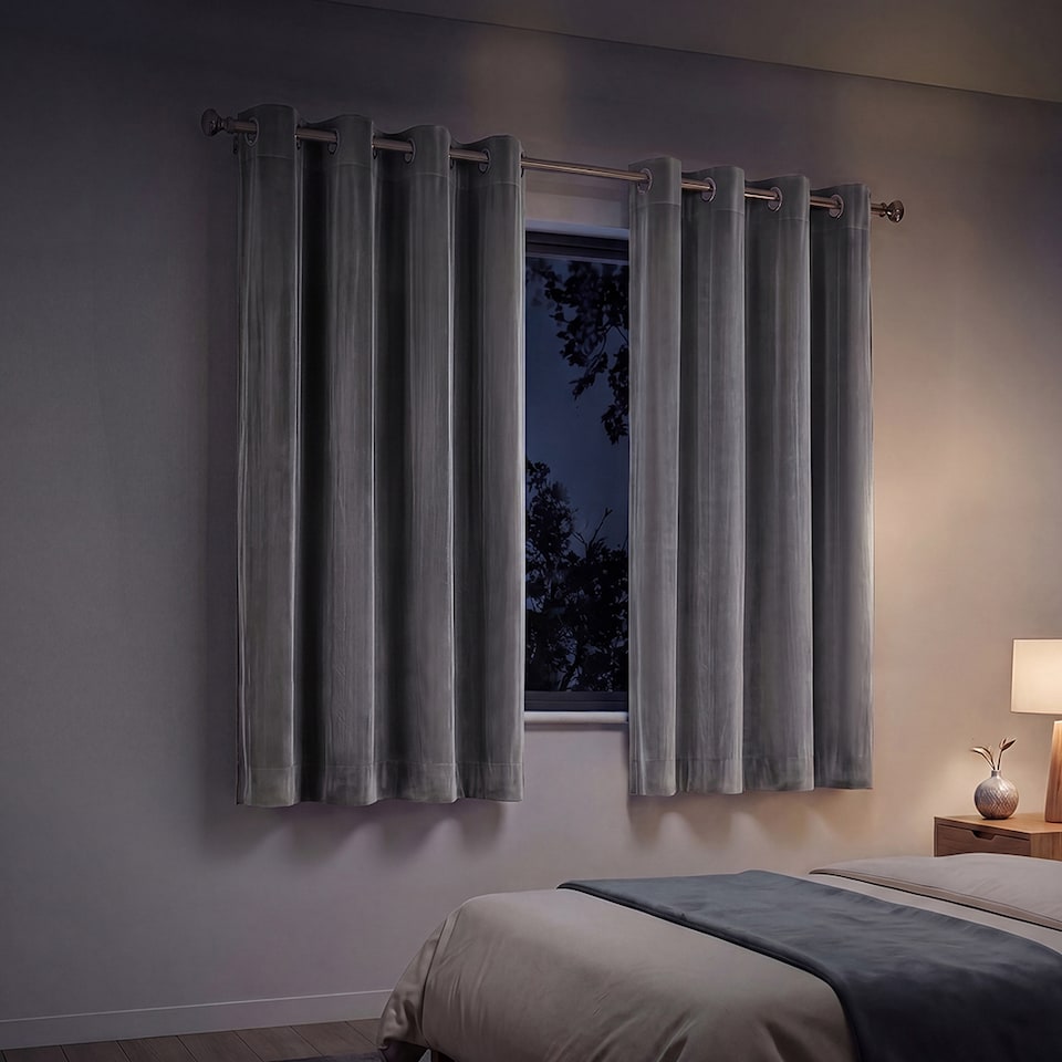 image 1 of Marlow Velvet Blackout Eyelet Curtains with Tie Backs for Home