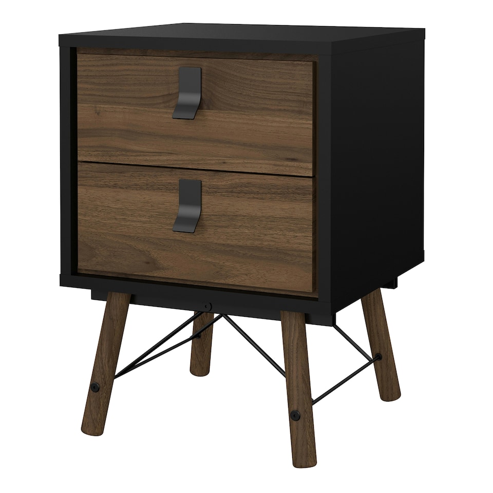 image 1 of Ry Bedside Cabinet 2 Drawer in Matt Black Walnut