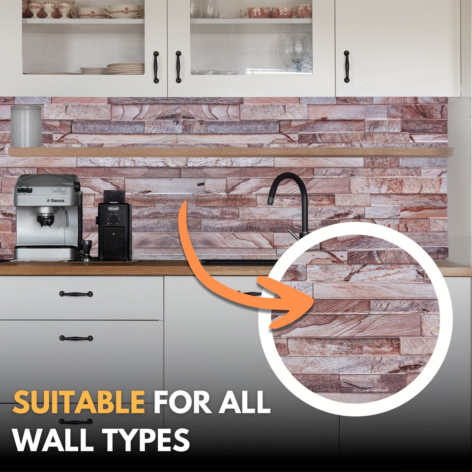 image 1 of NOVECRAFTO Rose Marble Slim Stone Brick 3D Wall Panels (96cm x 48cm) DIY PVC Plastic Cladding Panels