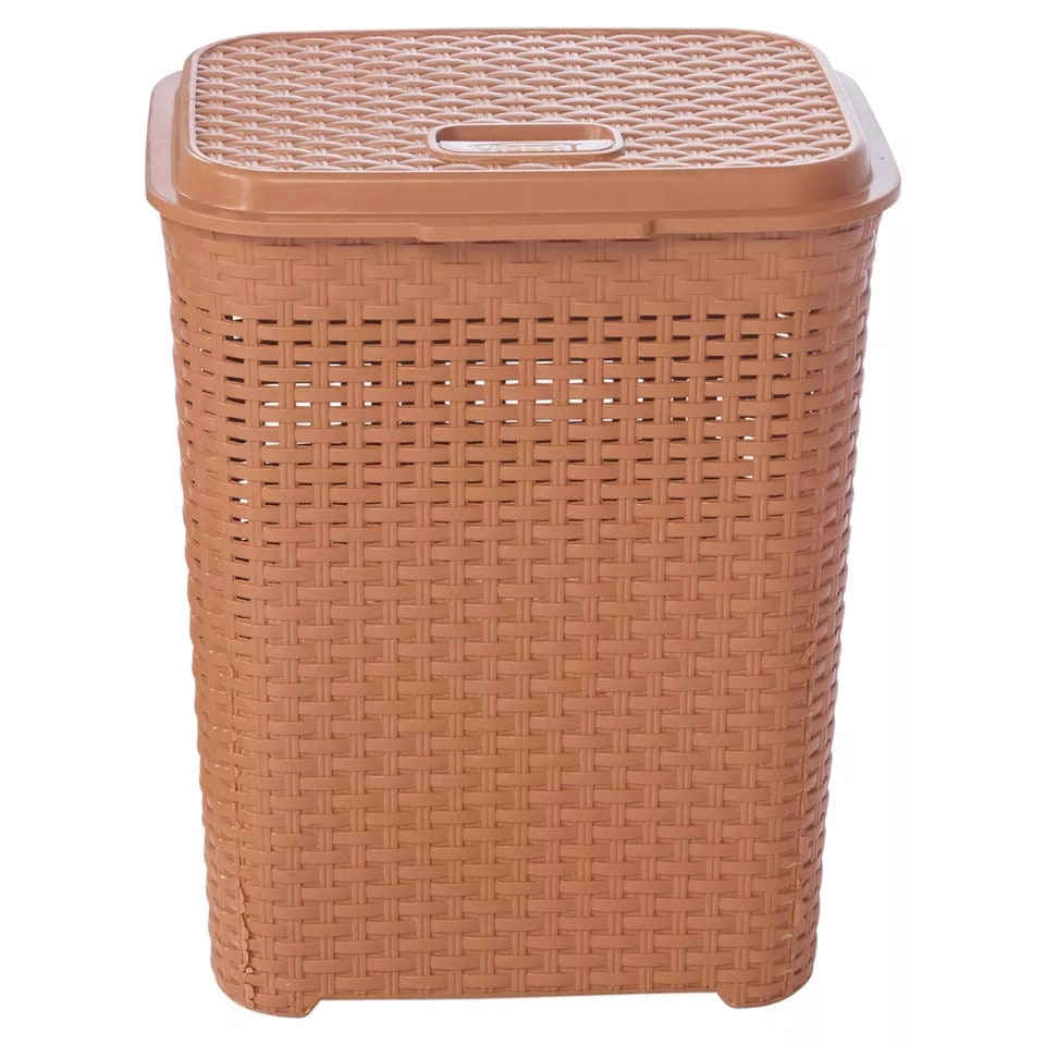 image 1 of 55L Plastic Rattan Laundry Basket | Cream | 1