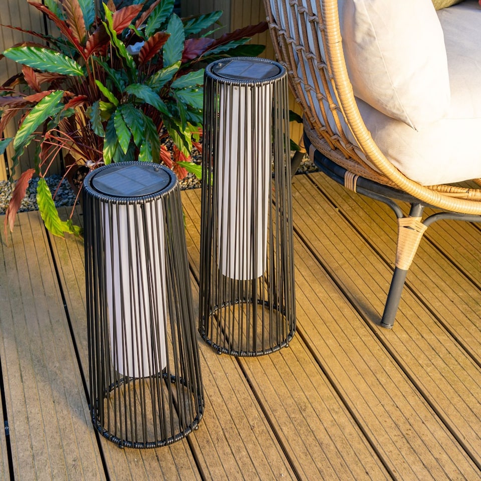 image 1 of ValueLights Large Black Rattan Solar Floor Lamp | Black