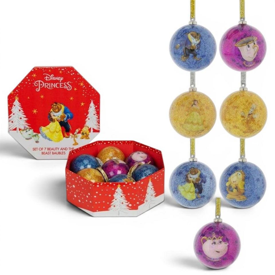 Widdop Gifts Disney Set of 7 Beauty and the Beast Christmas Baubles