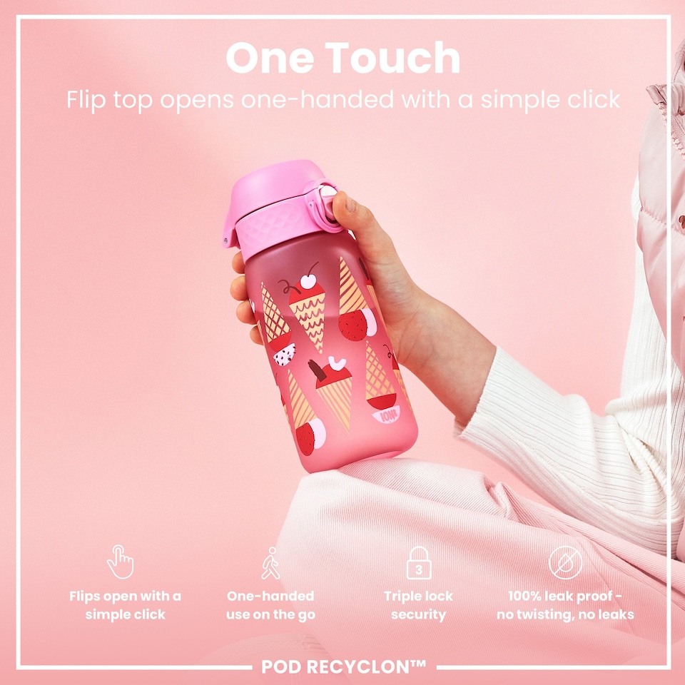 image 1 of Leak Proof Kids Water Bottle, BPA Free, 350ml (12oz) | Pink | Ice Cream | One Size