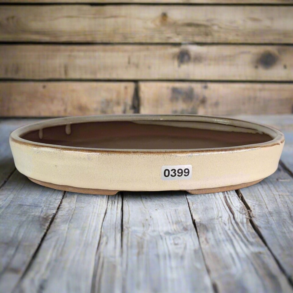 Yorkshire Bonsai 21cm Glazed Bonsai Pot Oval 21cm x 16cm x 3cm Cream