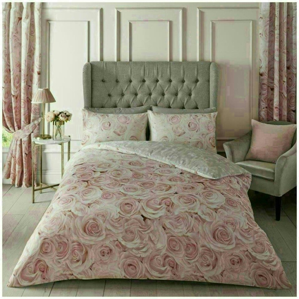 image 1 of VELVETIO Bellerose Floral Printed Duvet Cover Set Rebersible Polycotton Beddings Pink | King