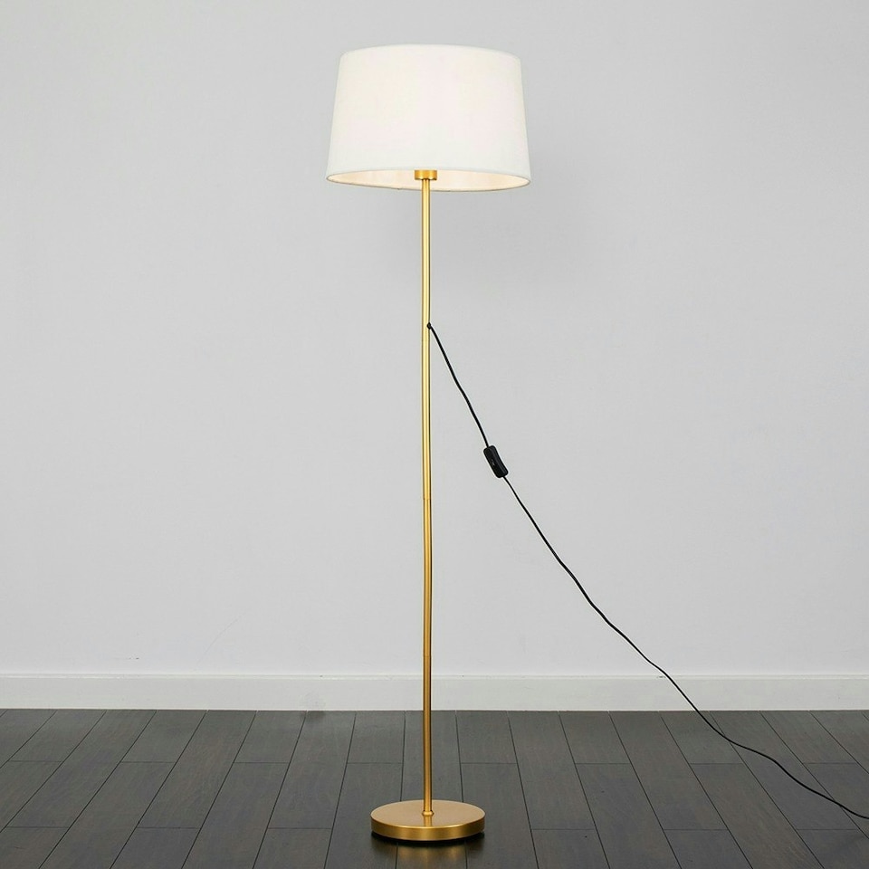 image 1 of ValueLights Charlie Gold Floor Lamp White Doretta Shade 
