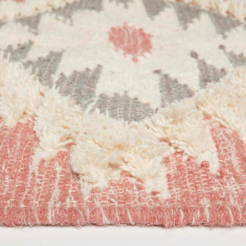 image 1 of Homescapes Pali Pink Kilim Runner Wool Rug - 66 x 200 cm | Pink | 66 x 200 cm