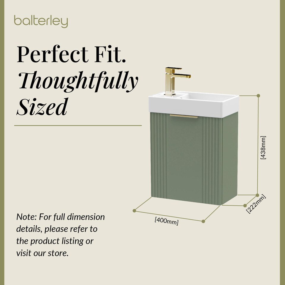 image 1 of Balterley Wall Hung Cloakroom Vanity Basin Unit with Handle Compact Bathroom Storage | Green | Satin Green | 438 x 400 x 222mm | 1