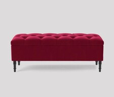 90cm Swiss Chesterfield Ottoman Storage Bench- Plush Velvet Shoe Bench - Red Upholstery Footstool with Storage