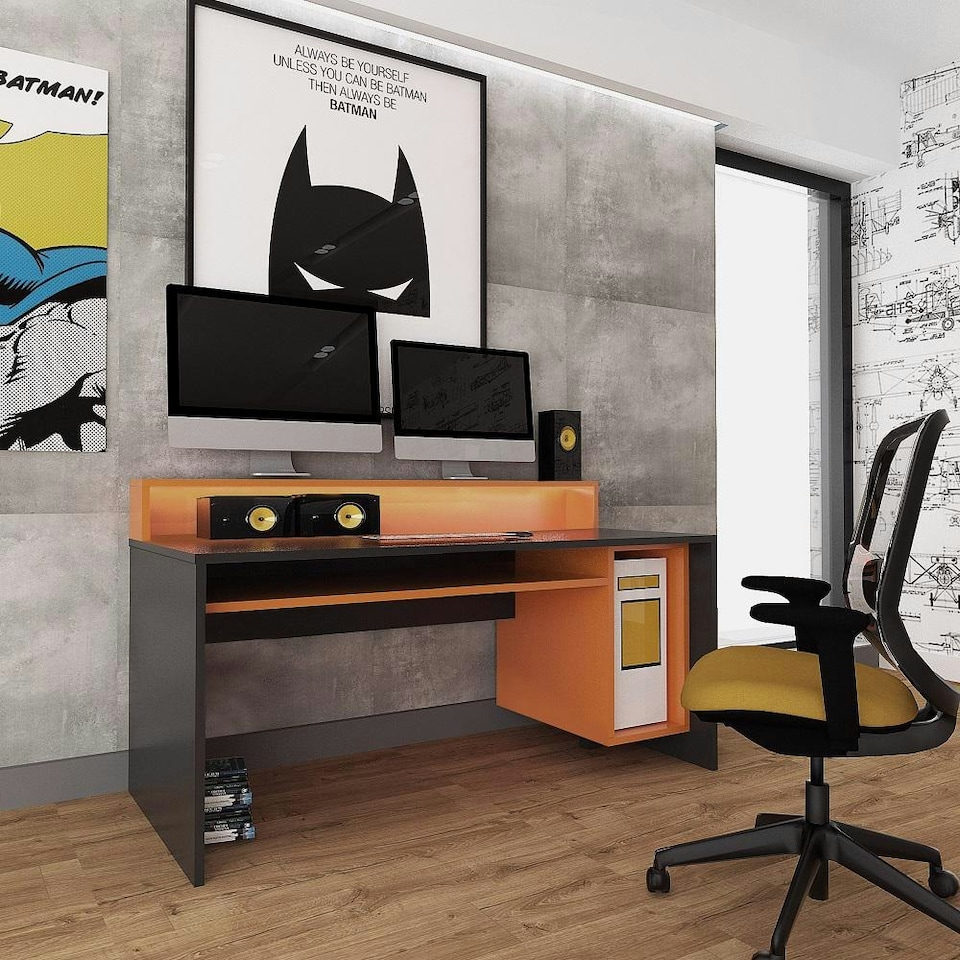image 1 of Tezaur 160 Orange Computer PC Gaming Desk With Colour Changing LED Lights Orange