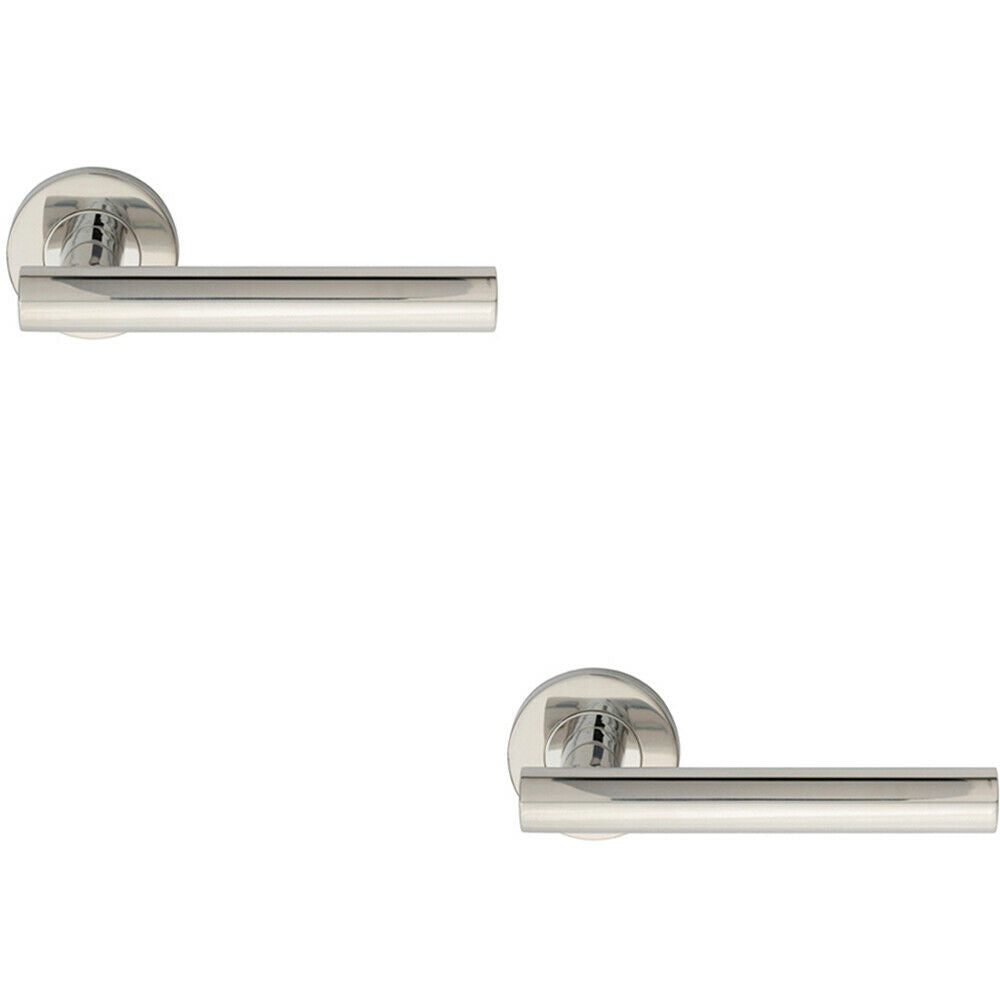 Loops 2x PAIR Straight Round T Bar Handle on Round Rose Concealed Fix Polished Steel in Metallics