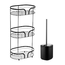 Showerdrape Black Bathroom Accessory Set Floor Caddy with Toilet Brush and Holder | Black