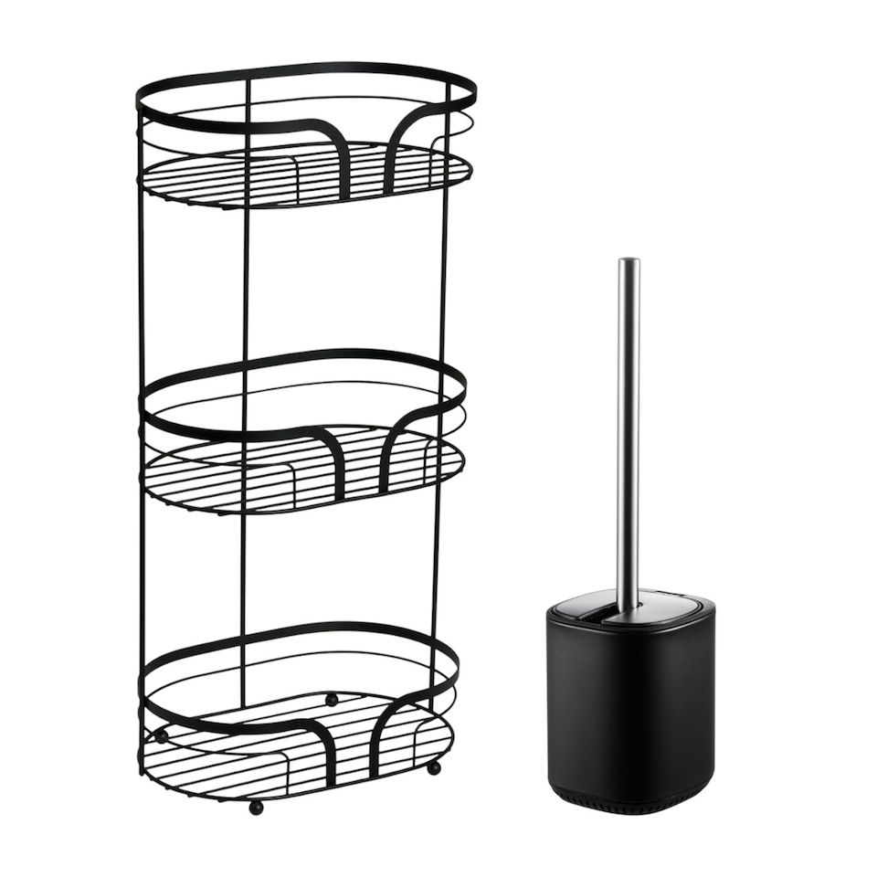 image 1 of Showerdrape Black Bathroom Accessory Set Floor Caddy with Toilet Brush and Holder | Black