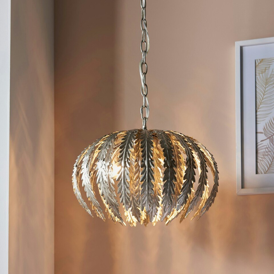 image 1 of Delphine Floral Leaves 3 Light Spherical Pendant Silver Paint, E14