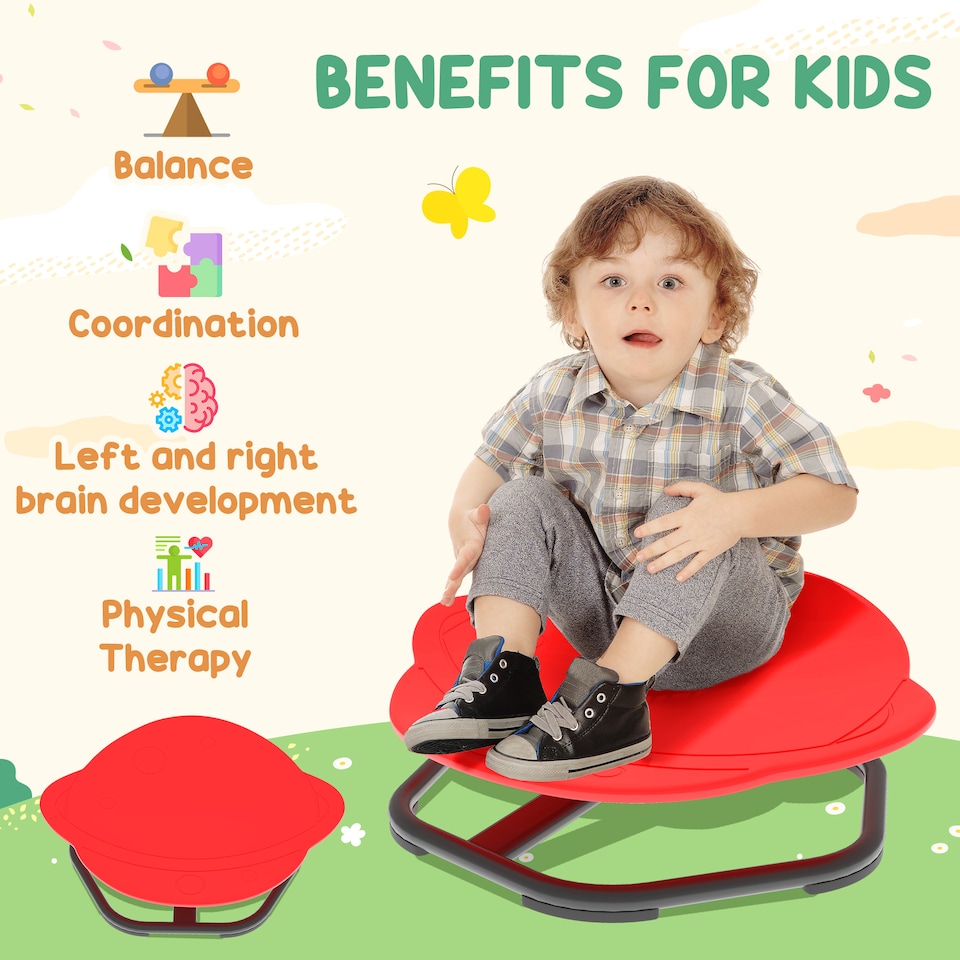 image 1 of AIYAPLAY Planet-Shaped Kids Swivel Chair, Sensory Spinning Chair, Red | Red