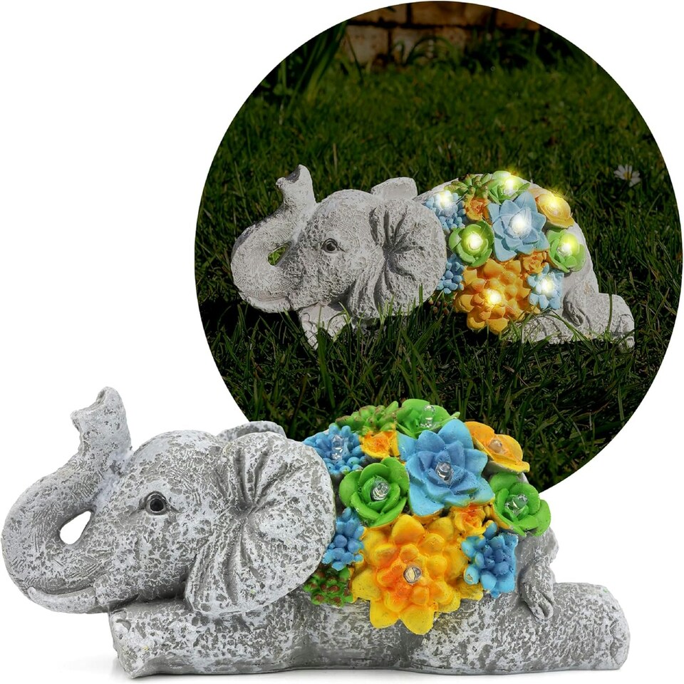 image 1 of Pack of 6 Solar Elephant Garden Ornament Grey | One Size