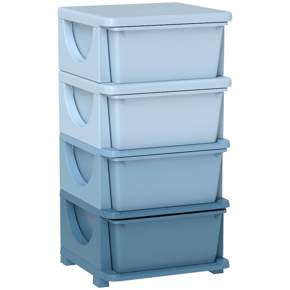 image 1 of HOMCOM Kids Storage Units with Drawers 3 Tier Chest Dresser Tower Blue | 37 x 37 x 76 cm
