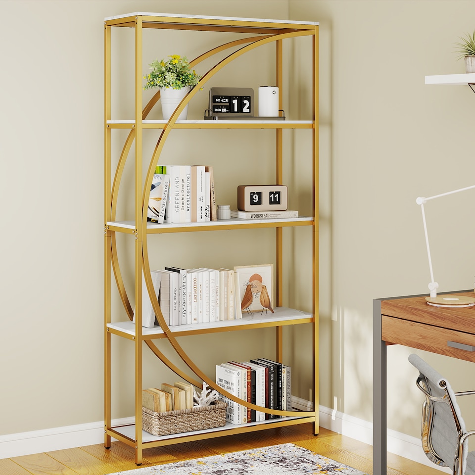 image 1 of COSTWAY 5 Tier Bookshelf Industrial Etagere Bookcase Storage Shelves White