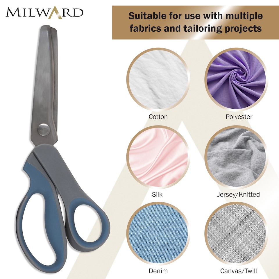 image 1 of Milward Pinking Shears - 23.5cm/9.25in Soft-Grip Zigzag Fabric & Craft Scissors for Sewing, Quilting & Papercraft