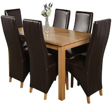 Oslo 150 x 90 cm Medium Oak Dining Table and 6 Lola Leather Chairs | Brown | Brown