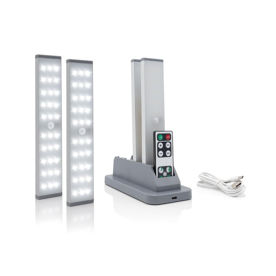 image 1 of Auraglow Rechargeable Motion Sensor Cabinet LED Lights with Charging Station & Remote Control - 4 Pack