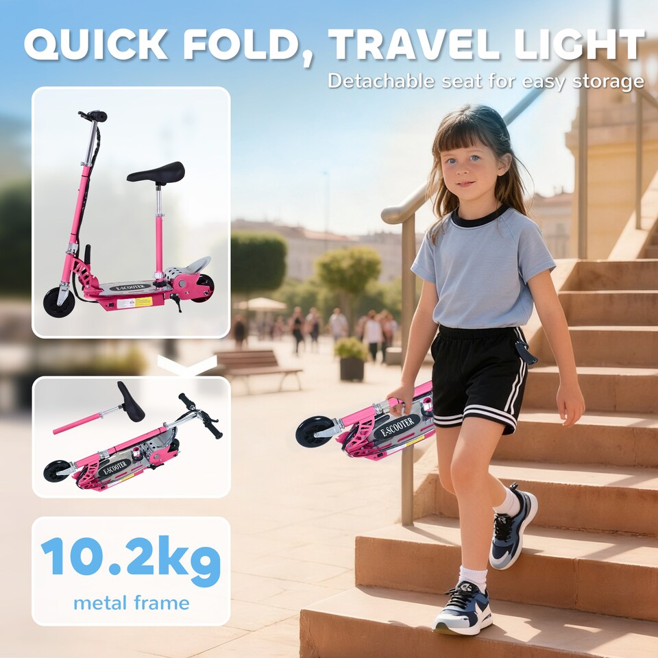 image 1 of HOMCOM Foldable Powered Scooter with Adjustable Seat, Brake | Pink