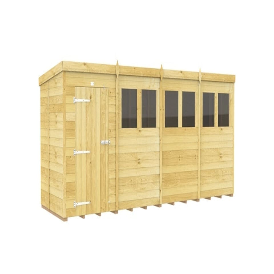 image 1 of 16 x 5 Feet Pent Shed - Single Door With Windows - Wood - L147 x W474 x H201 cm Brown