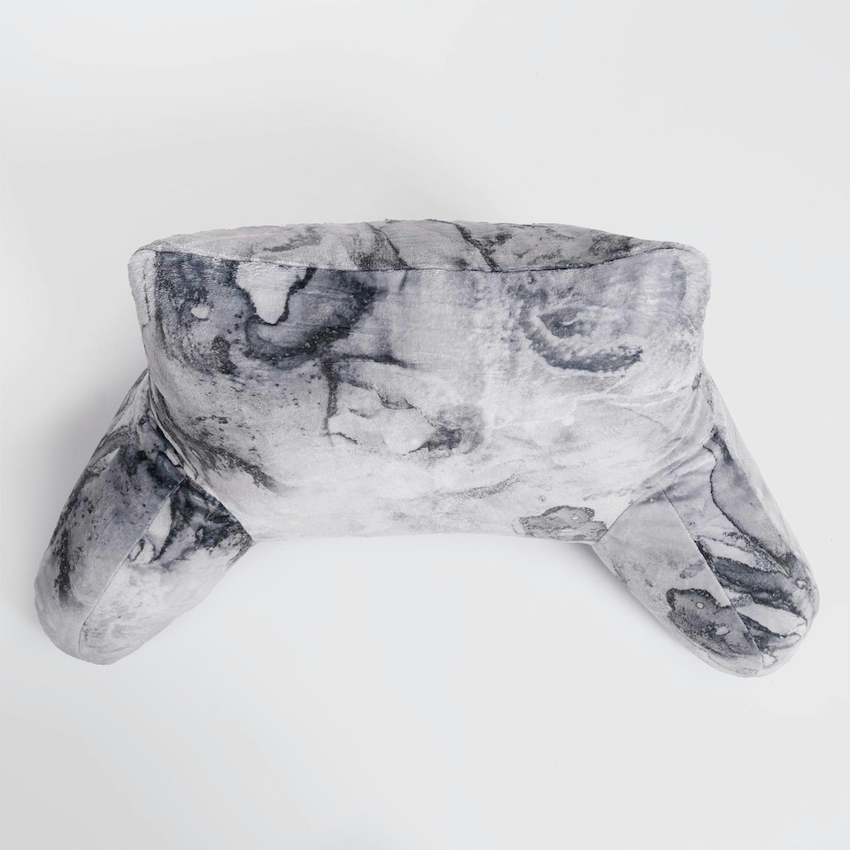 image 1 of OHS Marble Print Fleece Bed Reading Cuddle Cushion, 65x40cm - Grey