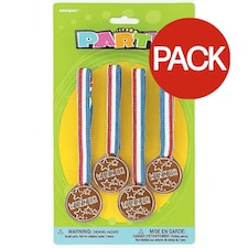 Unique Party Medal Birthday Necklace (Pack of 4) - Multicoloured - One Size One Size