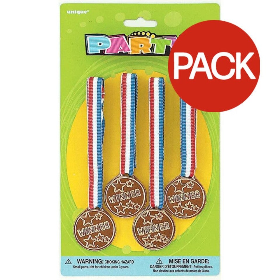 Unique Party Medal Birthday Necklace (Pack of 4) - Multicoloured - One Size One Size