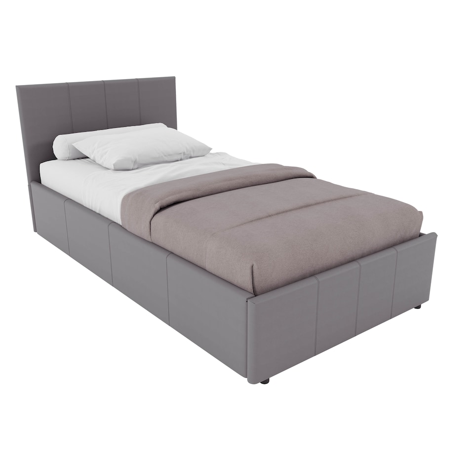 image 1 of Vida Designs Lisbon Single Ottoman Faux Leather Bed, Grey & Gel Memory Foam Pocket Spring Mattress, Single