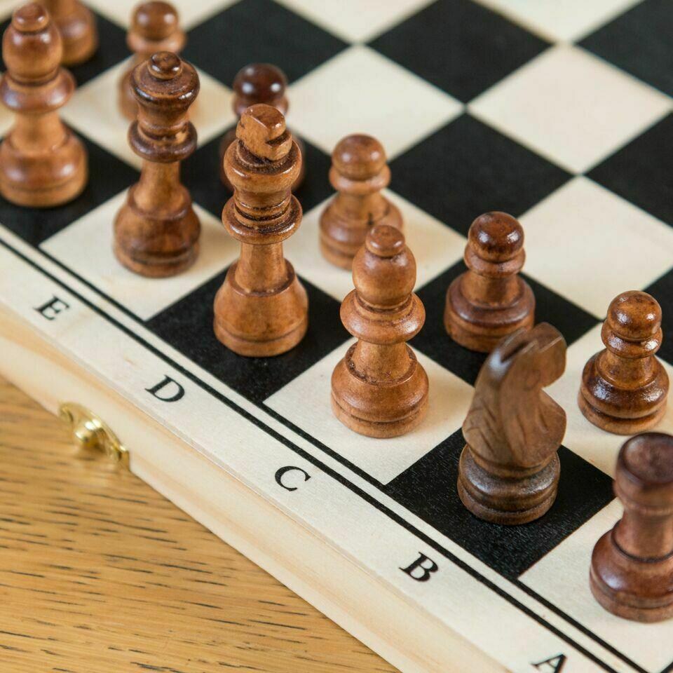 image 1 of The Magic Toy Shop 3-in-1 Chess Draughts Backgammon Compendium Wooden Board Game Set