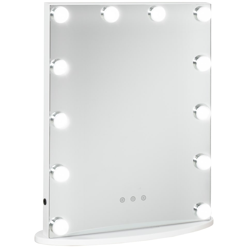 image 1 of HOMCOM Hollywood Mirror with Lights for Makeup Dressing Table, Lighted Vanity Mirror with 12 Dimmable LED Bulbs and USB Plug in Power Supply, White