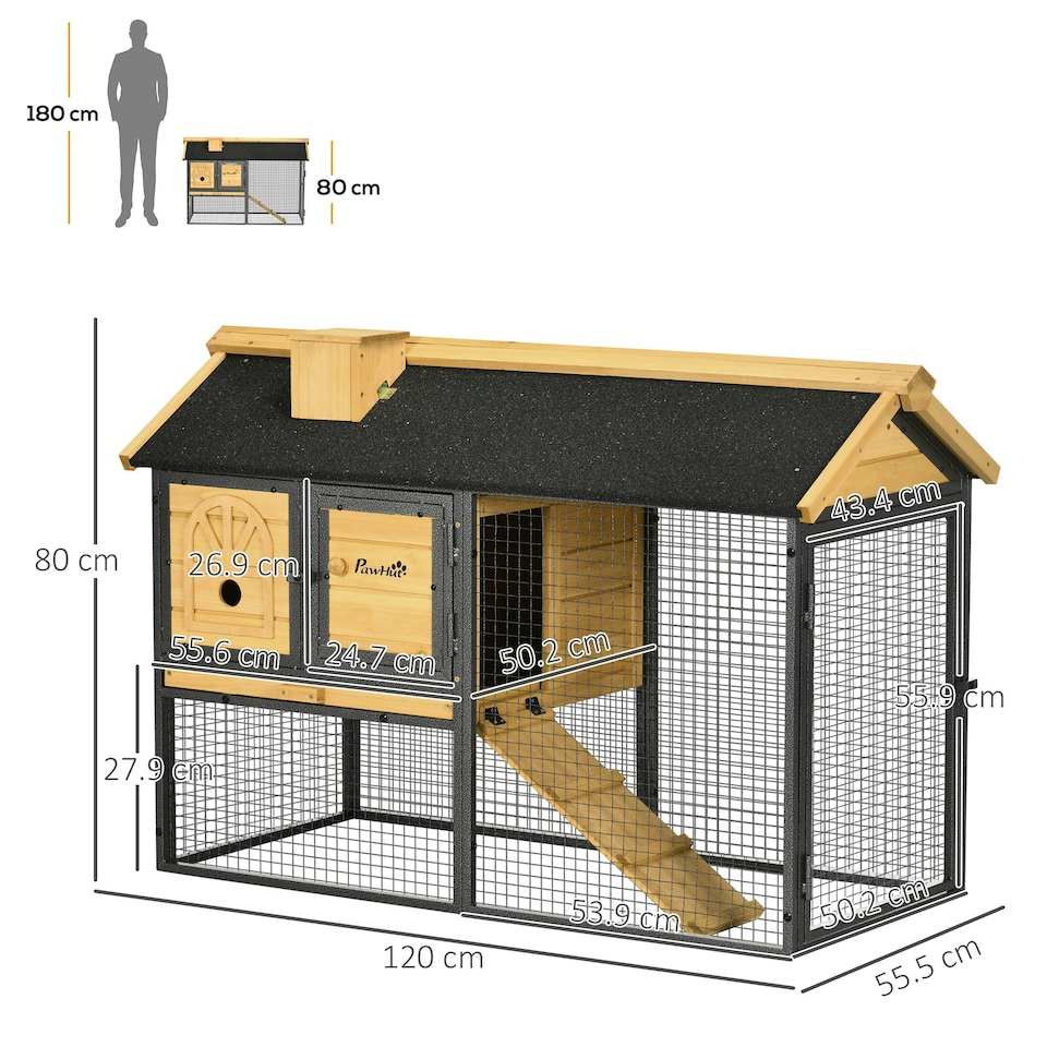 image 1 of PawHut Rabbit Hutch, Guinea Pig Hutch 2 Tiers w/Tray & Ramp, for 1-2 Rabbits