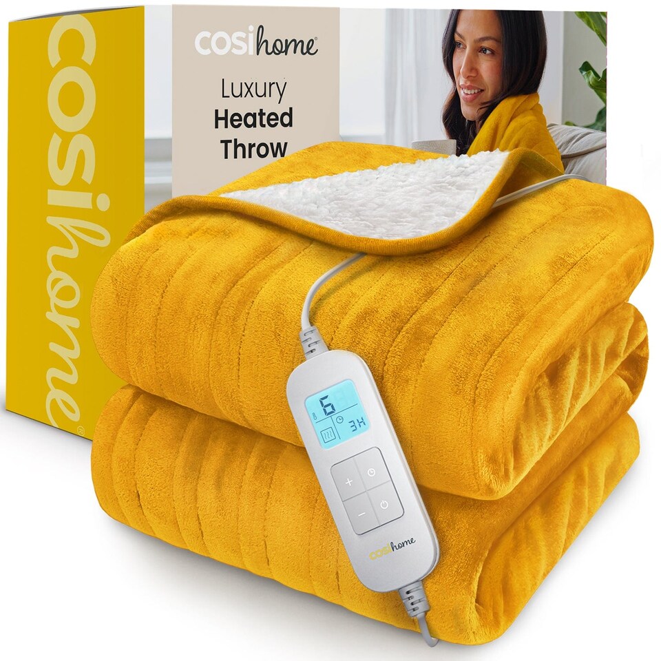 image 1 of Cosi Home Fleece & Sherpa Electric Heated Throw - Mustard