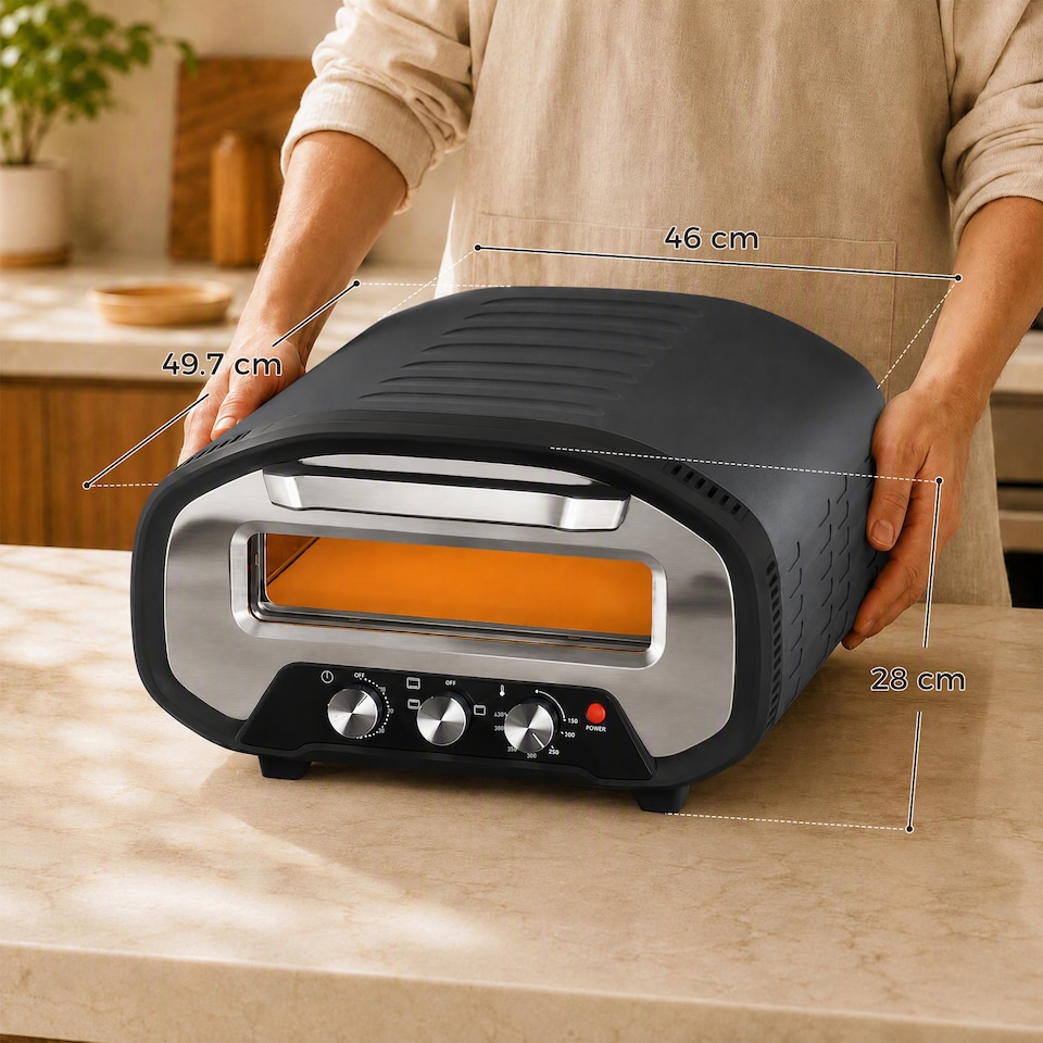 image 1 of HOMCOM 12 Inch Electric Countertop Pizza Maker with 3 Knob Control, 2200W