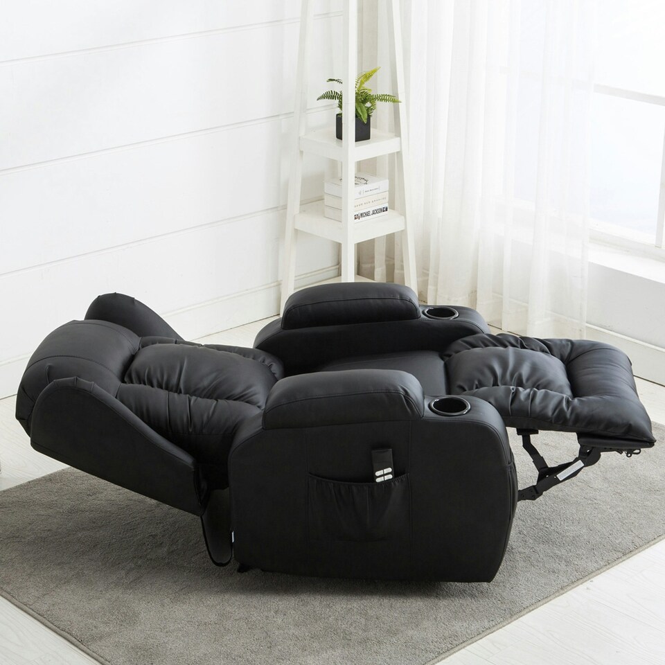 image 1 of Caesar Dual Motor Rise Recliner Bonded Leather Heat And Massage Chair (Black)