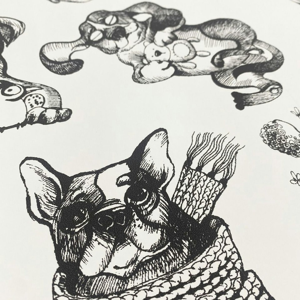 image 1 of Muriva Pooches Mono Wallpaper - Black/White - 10m x 52cm | Black