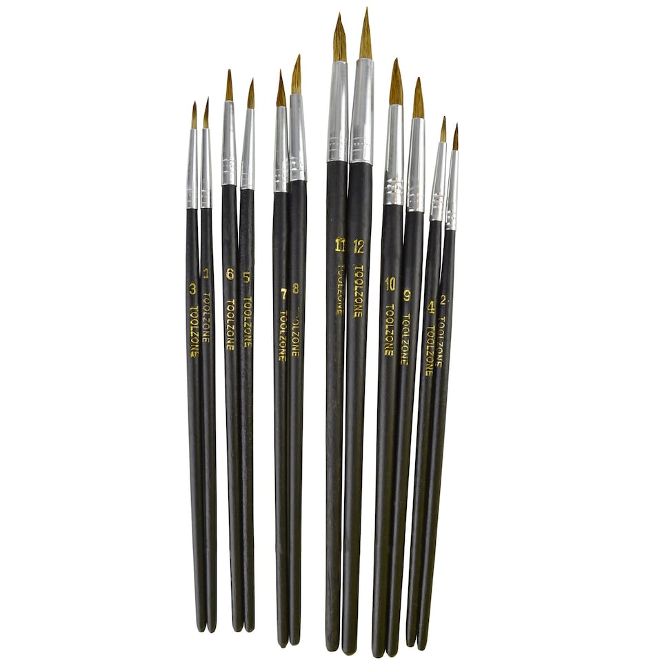 12pc Artist Craft Brushes Flat Head Wooden Handles Paint Brushes TE731