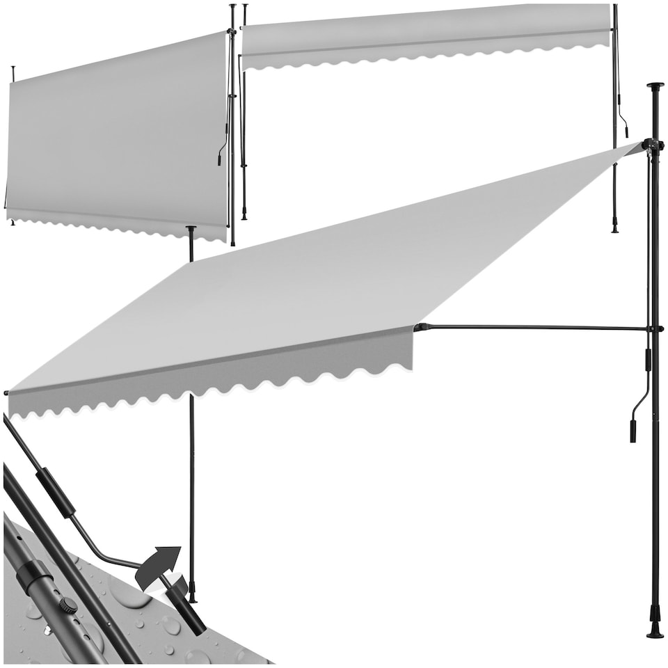 image 1 of Awning with hand crank - pressure fitted , height adjustable Grey | Light Grey | 180 x 400 cm