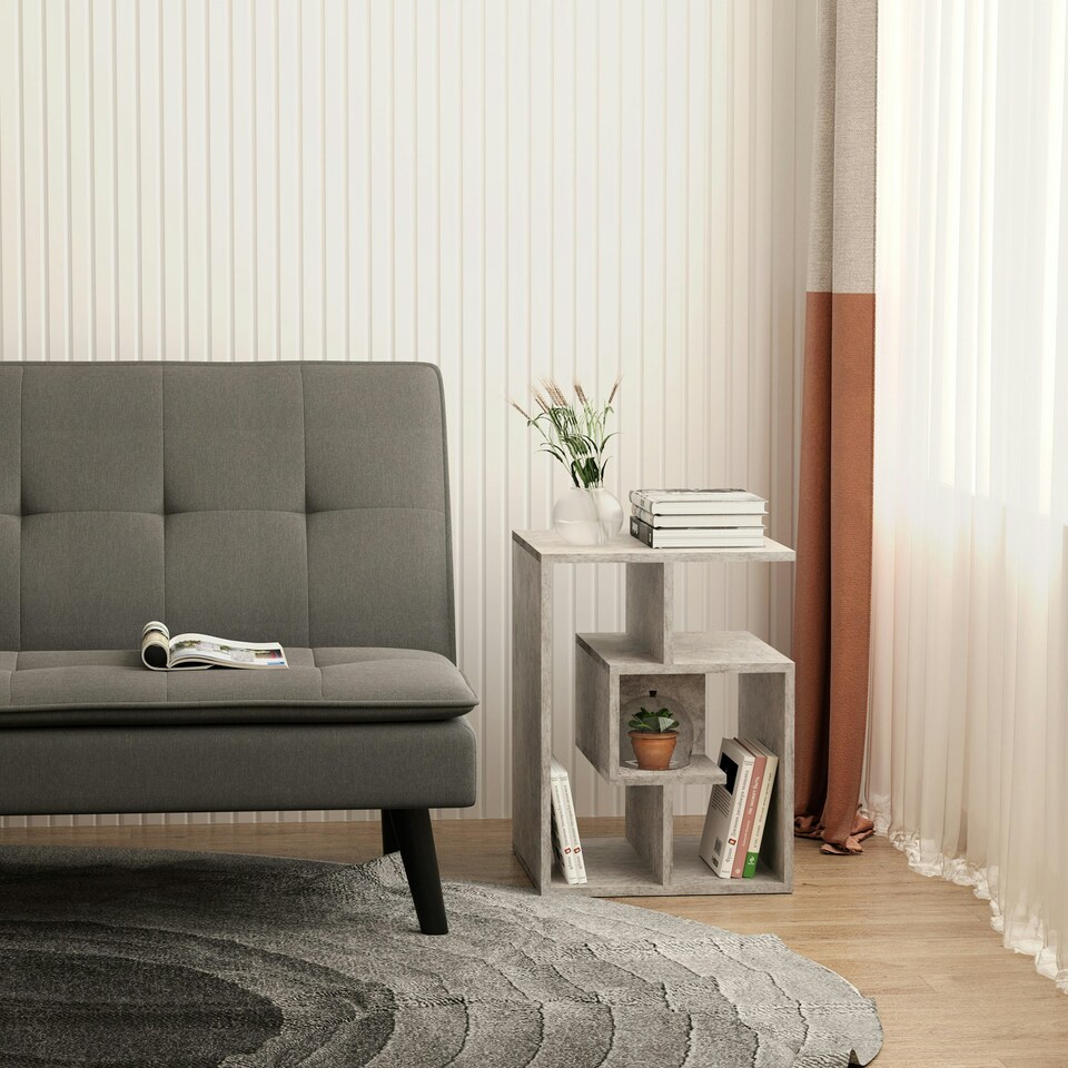 image 1 of HOMCOM 3-Tier Side End Table Open Shelves Storage Magazine Desk Grey 