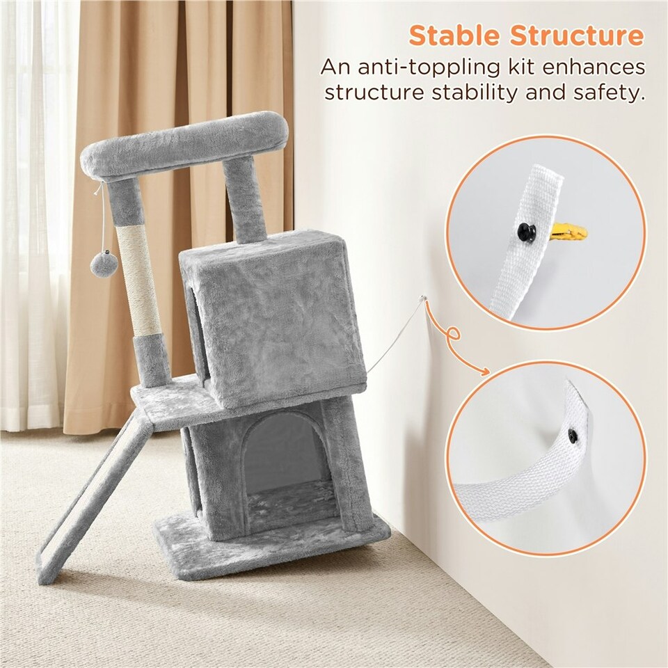 image 1 of Yaheetech 92 cm Cat Tower with Double Condos Light Grey