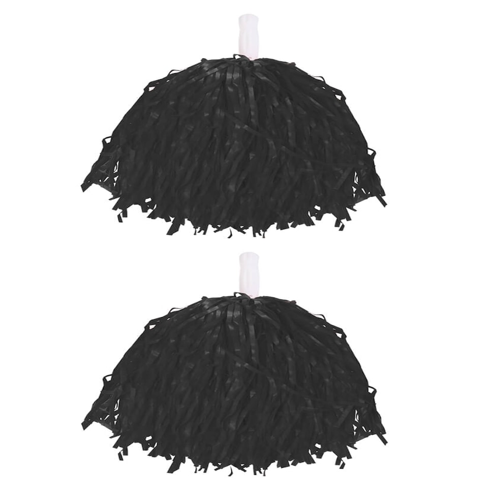Black Pom Poms with Handle – 80g Cheerleader Shakers Pair for Fancy Dress