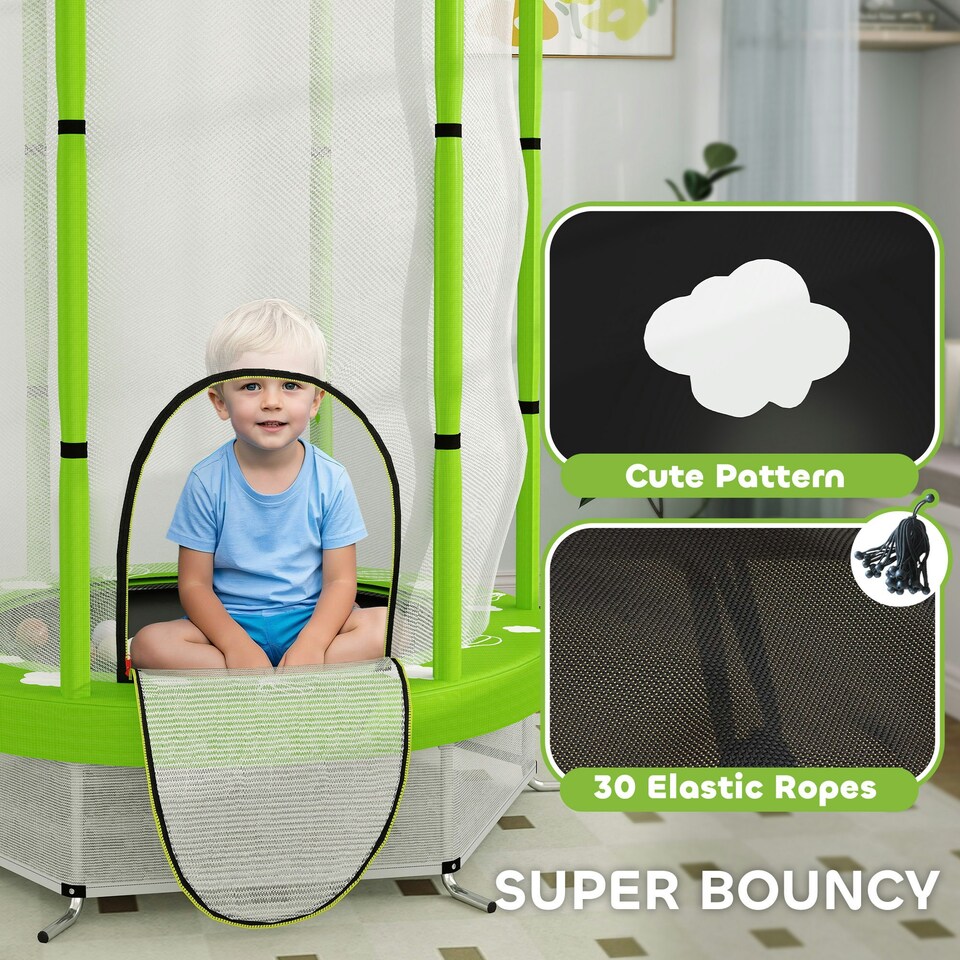 image 1 of AIYAPLAY 4.6FT Kids Trampoline with Safety Enclosure Net, Green