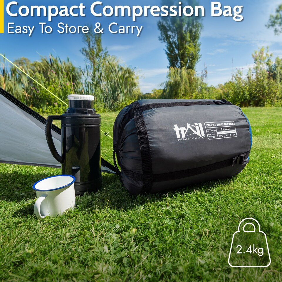 image 1 of Double Sleeping Bag 2 Season Envelope Outdoor Camping Queen Size 250gsm Trail | Blue | Double | 1