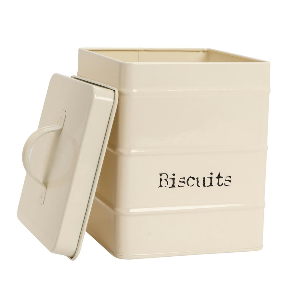 image 1 of Harbour Housewares Cream Vintage Metal Kitchen Biscuit Tin Kitchen Caddy Kitchen Storage Containers Canister
