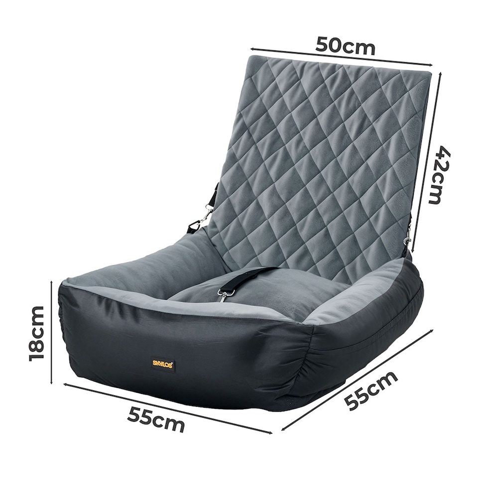 image 1 of Skylos Dog Booster Car Seat Travel Carrier Plush Bed Basket Portable Pet Grey
