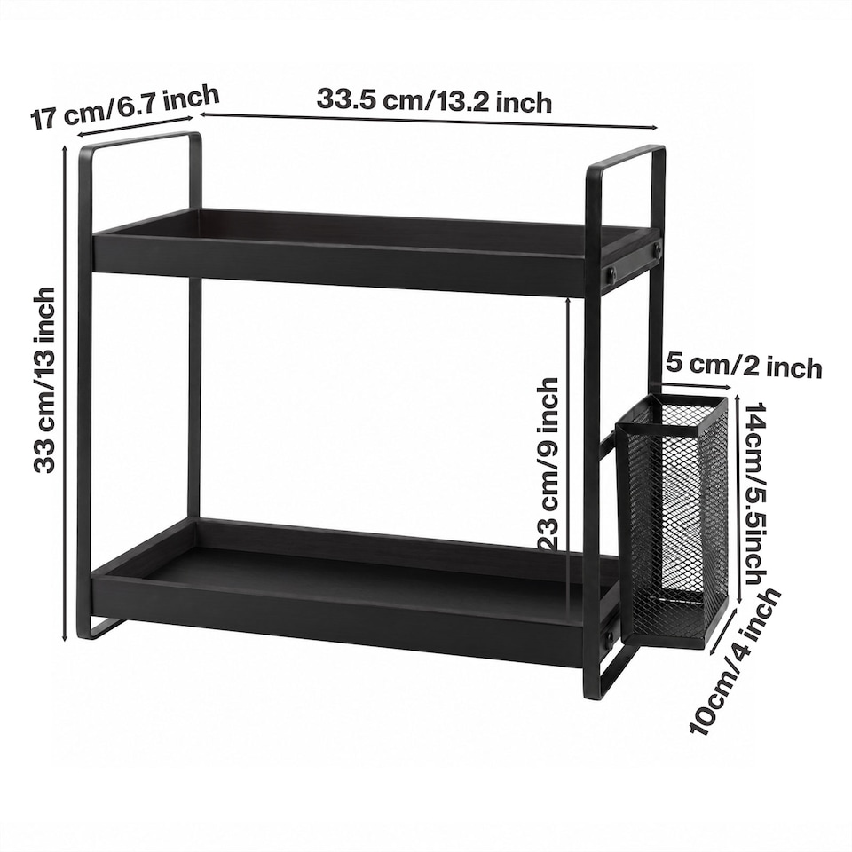 image 1 of Levede Bathroom Organiser Countertop 2 Tier Perfume Skincare Storage Shelf Black